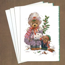 LOT OF 4 Vintage GIORDANO ART PAPER MAGIC CHRISTMAS Cards + Envelopes, Cute Bear