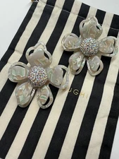 Lele Sadoughi Azalea Statement Earrings In Ivory Mint Hand-Swirled Acetate. New!