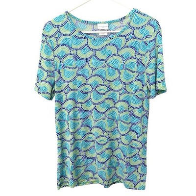 Jaclyn Smith Women's Medium Blouse Blue Green Stretch Top Business Casual