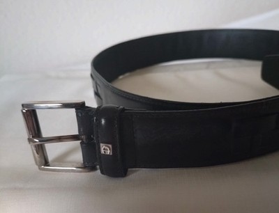 Damen-Leder-Gürtel - Aigner - 75 cm lang -  schwarz - Flechtmuster