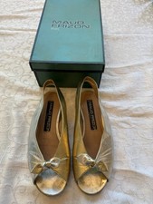Maud Frizon Metallic Silver Gold Slingback Open Toe Bow Women's Flats EU 36.5