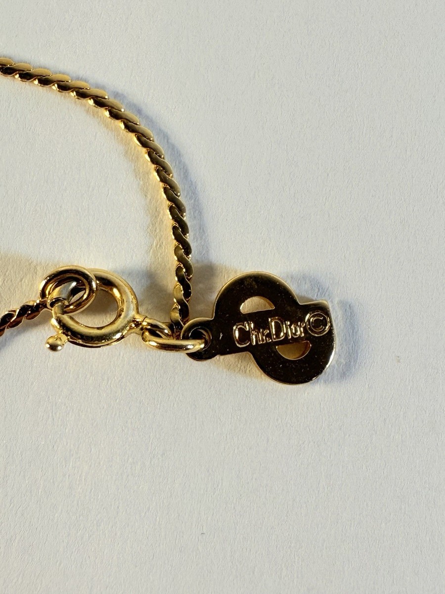 Christian Dior Heart Charm Bracelet Rhinestone Gold Tone with COA