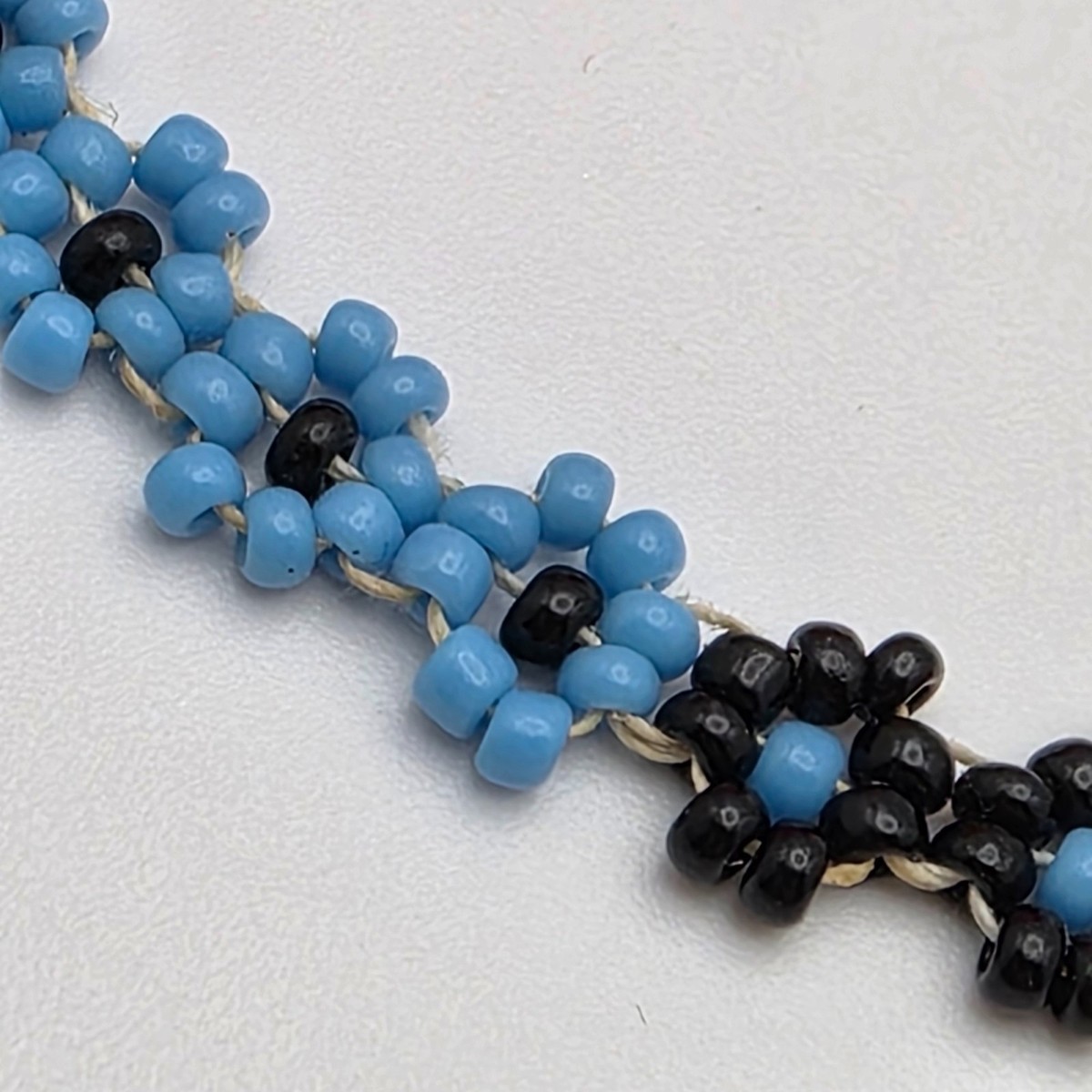 Blue & Black Seed Bead Flower Link Choker Necklace 16