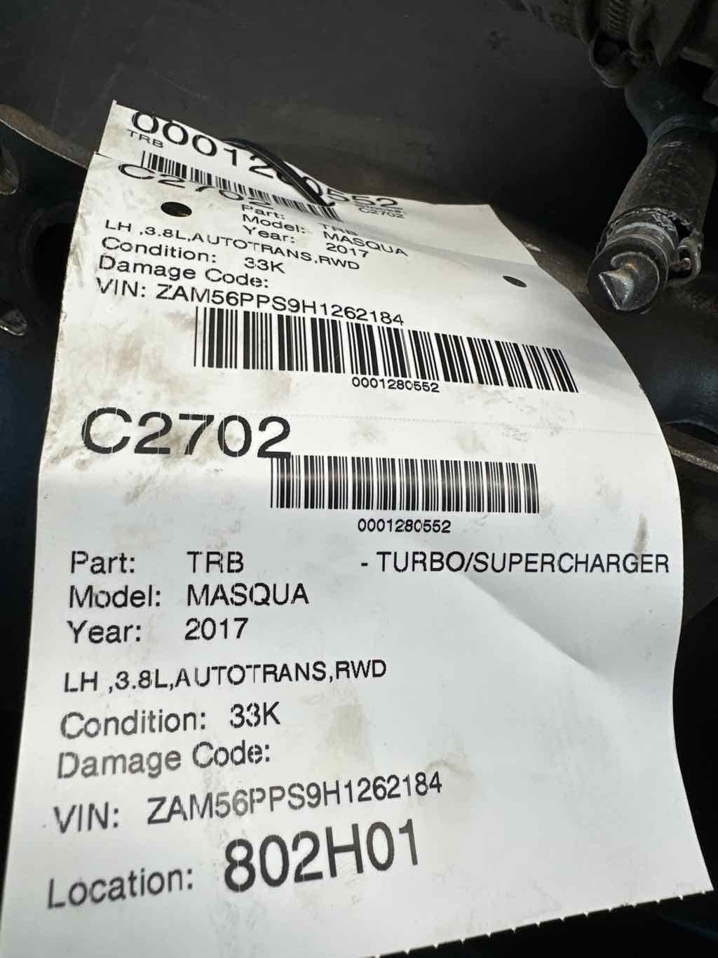 17 MASERATI QUATTROPORT Turbo/supercharger left 3.8L rwd