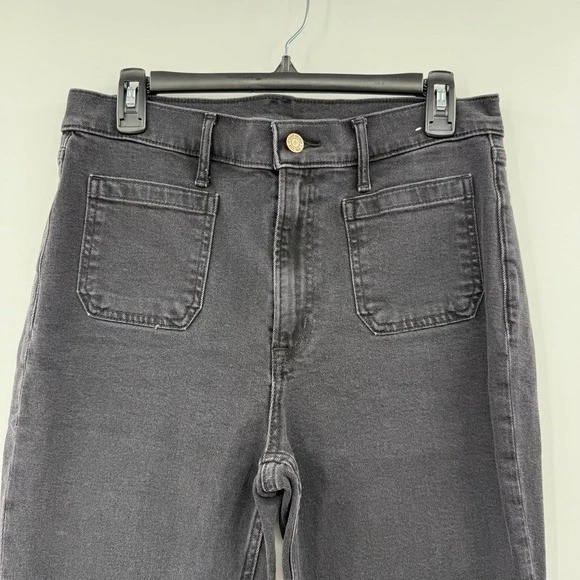 GAP Jeans Size 31 12Short 70's Flare High Rise Black Denim Stretch Patch Pockets - Image 4 of 4
