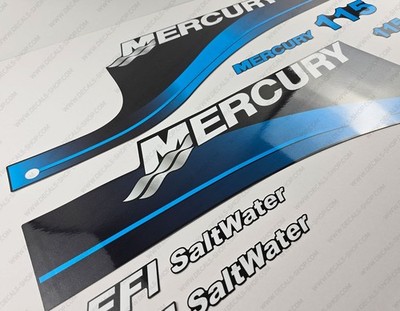 Kit Autocollants Décalcomanies Pour Moteur Mercury 115 CV Saltwater - Bleu