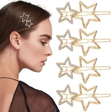 OIIKI Hair Clip, 8pcs Gold Star Hair Barrettes, Hollow Geometric Hair Pins wi...