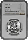 1957 50C Silver Franklin Half Dollar NGC MS 64 White Coin in New Holder