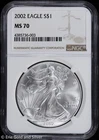 2002 $1 American Silver Eagle NGC MS 70 | Uncirculated UNC BU