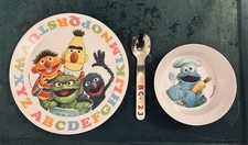 National Home Products Sesame Street Kids Plastic Bowl Plate Spoon Set 1977