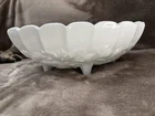 Vintage Indiana Harvest Grapes Oval Fruit Bowl White Milk Glass Footed Scalloped