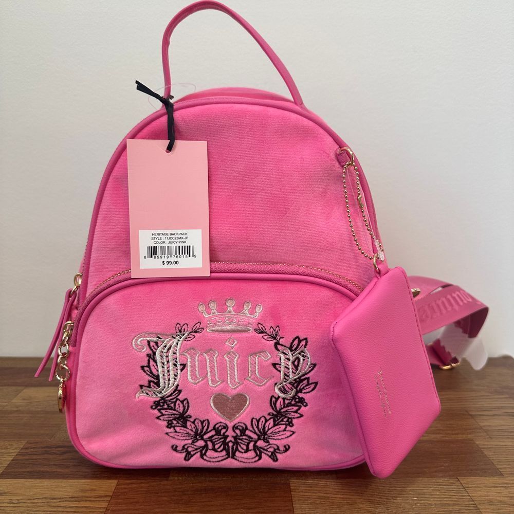 Juicy Couture Heritage Backpack Y2K Pink Velour NEW Bag Purse Spell Out Wallet