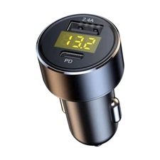 Fast Charging Car Charger with LED Voltmeter and Type C Charging Output