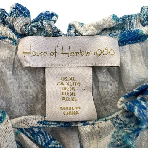 Abito contadino boho House of Harlow 1960 blu e bianco floreale manica lunga taglia XL - Foto 5 di 7