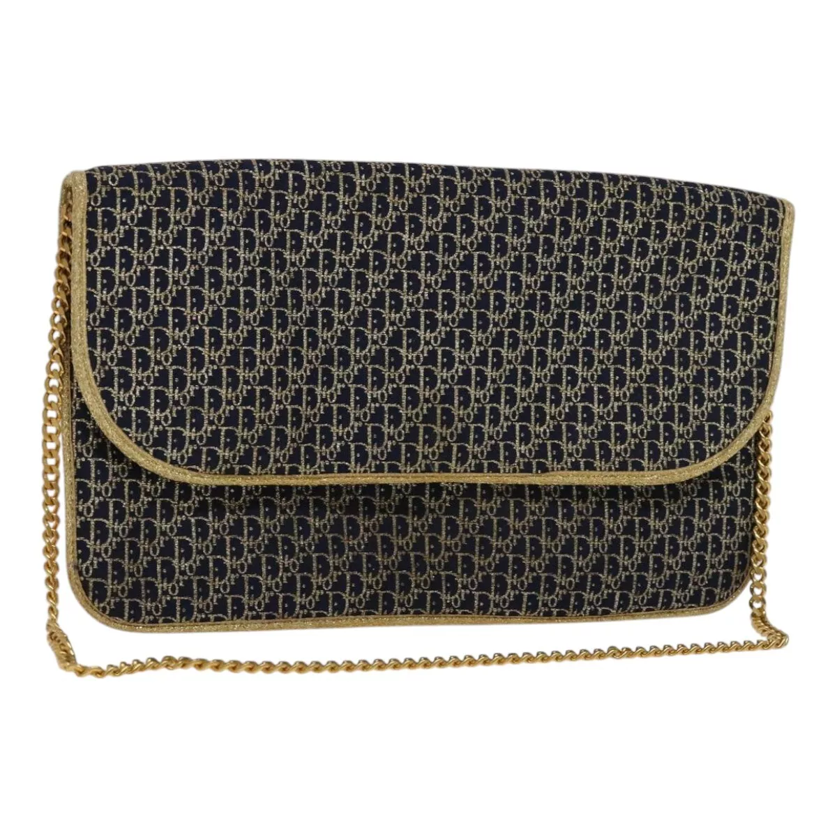 Sac bandoulière Christian Dior trotteur toile chaîne bleu marine or authentique 111102