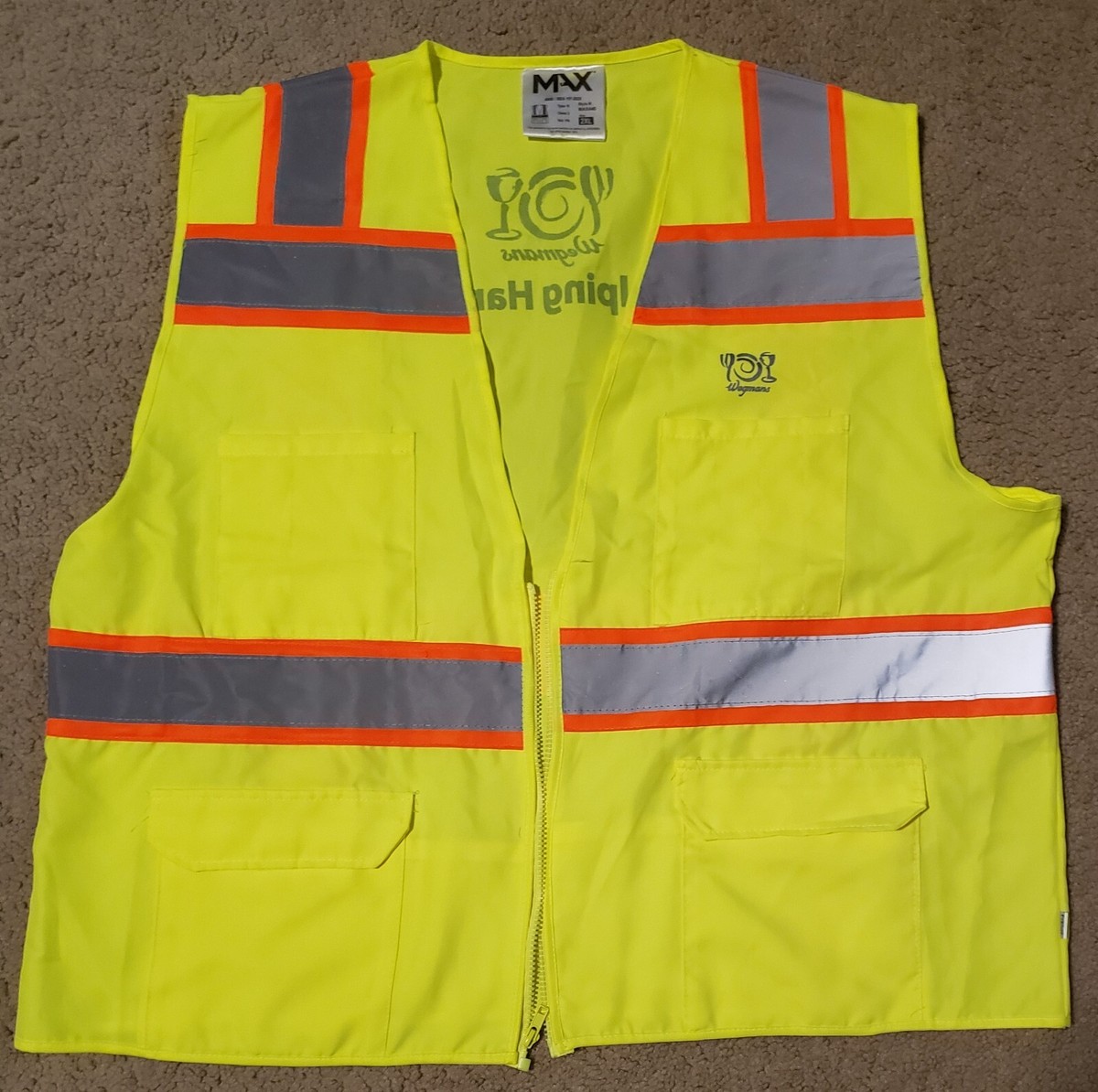 WEGMANS Employee Vest XL Yellow Zip-Up Logo & Pockets Helping