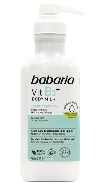 Babaria Vitamin B3 Body Milk Nourishing Lotion 16.9oz for Skin Barrier Repair