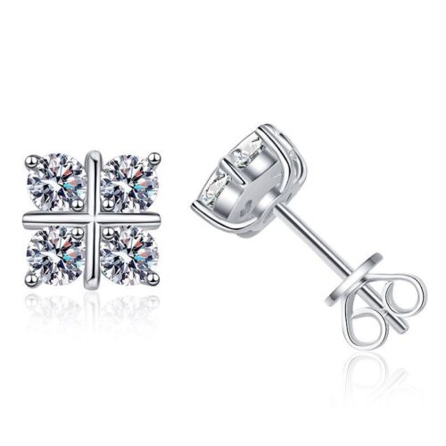 GRA Certificated 0.8CT Moissanite Diamond 925 Sterling Silver Stud Earring IE26 - Picture 1 of 5