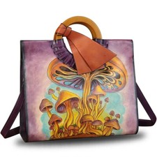 Genuine Leather Purses and Handbags for Women Hand Painted Tote Shoulder Bag
