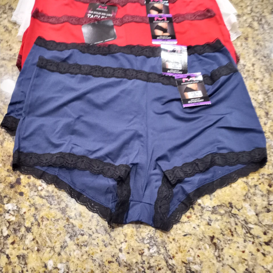Pantalones Cortos Maidenform Nuevo Con Etiquetas Talla 9 2XL Microfibra Niño Encaje Azul Blanco Rojo 6 Pares Bragas Foto 4 de 4