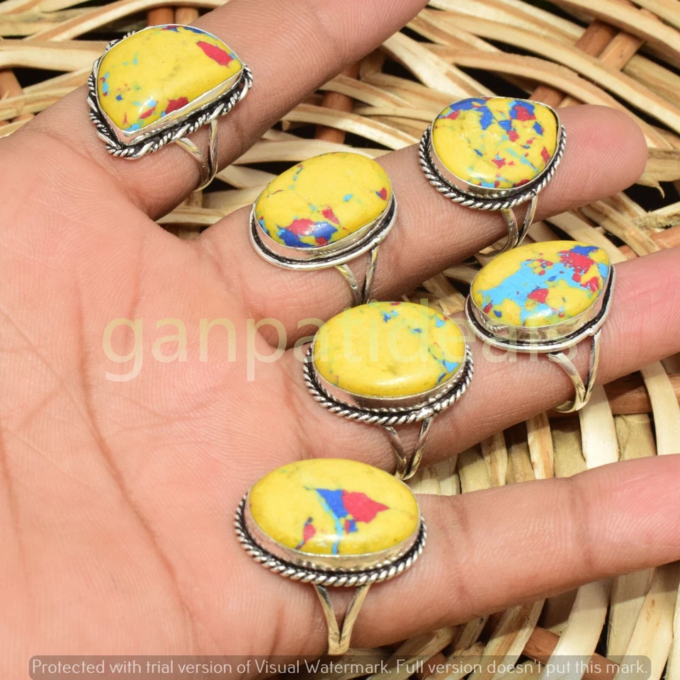 1000pcs Lot Yellow Jasper Gemstone Ring Wholesale Lots 925 Silver Plated Jewelry - Image 3 of 4