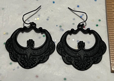 NEW Black Gothic Hoop Circular Fashion Earrings Jewelry 1.5" diameter