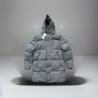 ❤️‍🔥Zara Man Men's Size M Long Puffer Coat Jacket Parka Silver Grey Brand  New UK