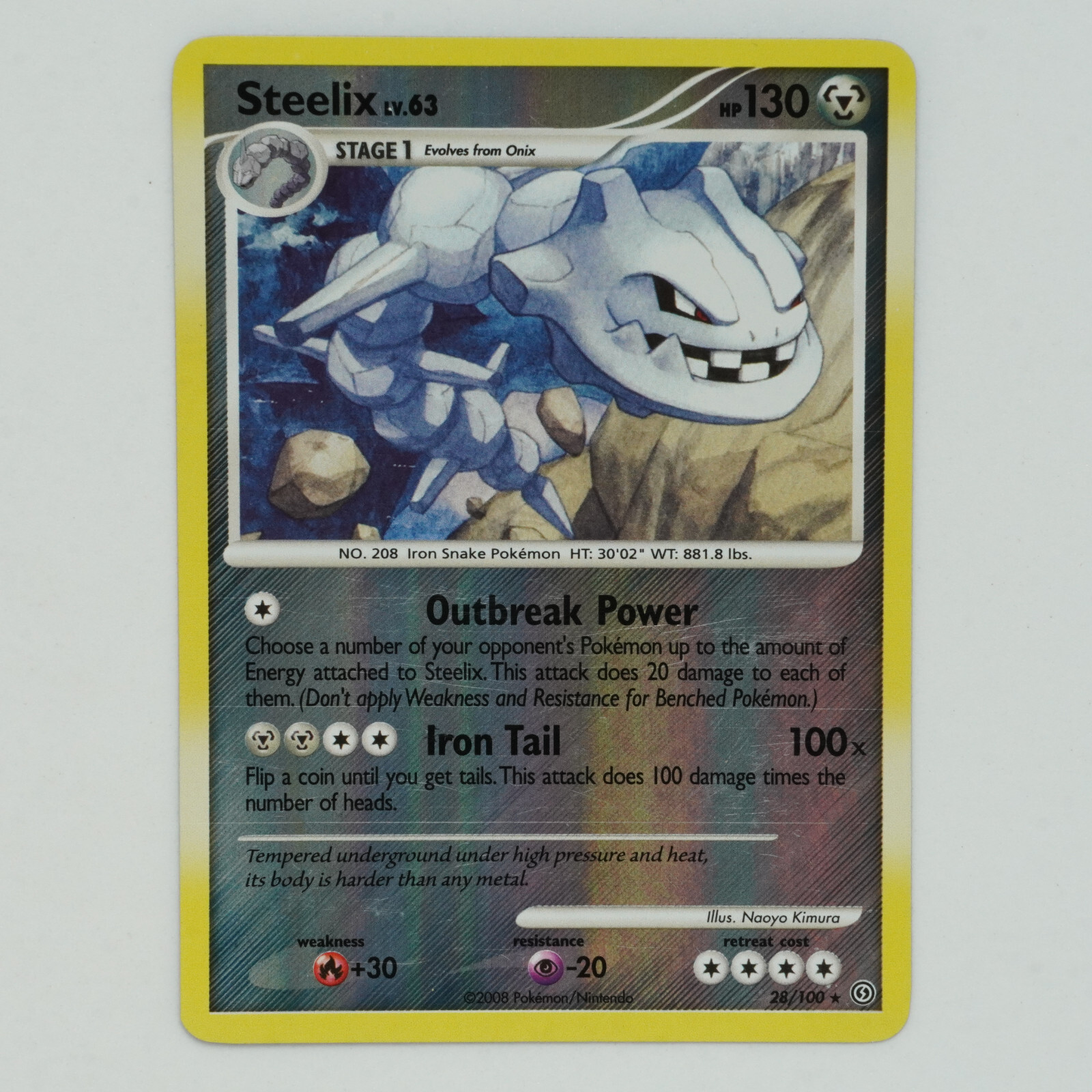 Steelix 28/100 Reverse Holo Rare DP Stormfront Pokemon Card