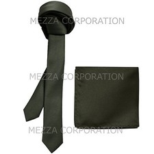 New Vesuvio Napoli Men's 1.5" skinny necktie hankie set solid party dark gray