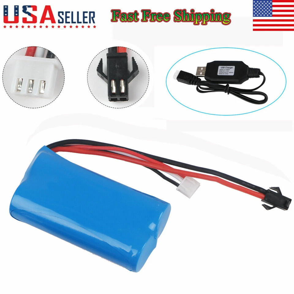 2X 7.4V 1500mAh Li-ion Battery 15C SM Plug Rechargeable Battery USB Charger RC - Image 4 of 4