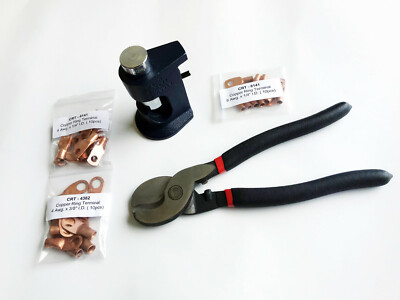 Large Gauge 1/0 to 8 AWG Hammer Crimper + H.D. 9'' Cable Cutter + 30Pcs. Ring Lug