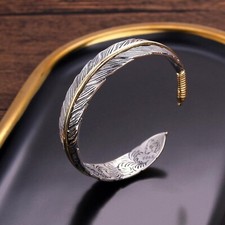 Joyería de moda para hombre, pulsera ajustable con plumas de plata