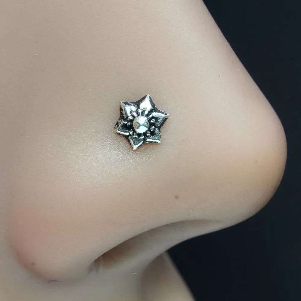 Oxidized Nose Pin for Pierced Nose | Unique and Stylish Nose Jewelry –  NEMICHAND JEWELS