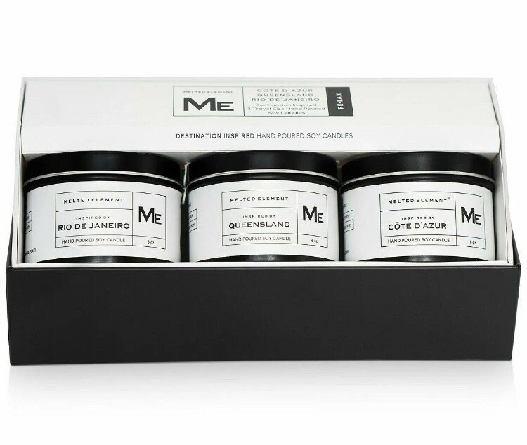 Juego de regalo de 3 velas de viaje relax Melted Element Río, Queensland, Costa Azul