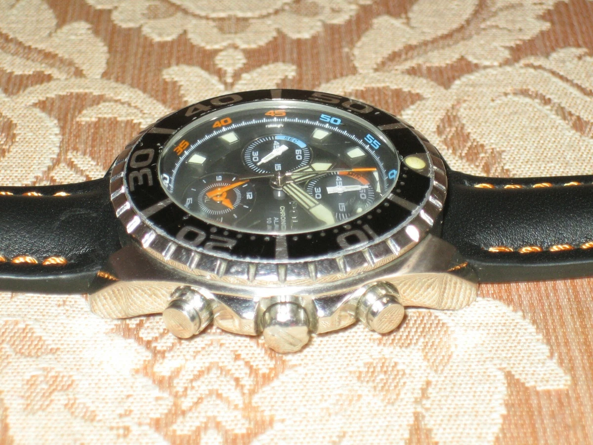 Police Chronograph Watch in Black Heavy Metal OOP Inc New Battery Hard to Find