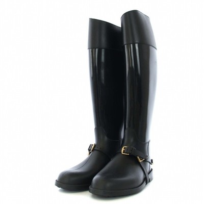 Jimmy Choo Rain Boots Long Enamel Rubber Logo Plate 36 23cm (9.06 