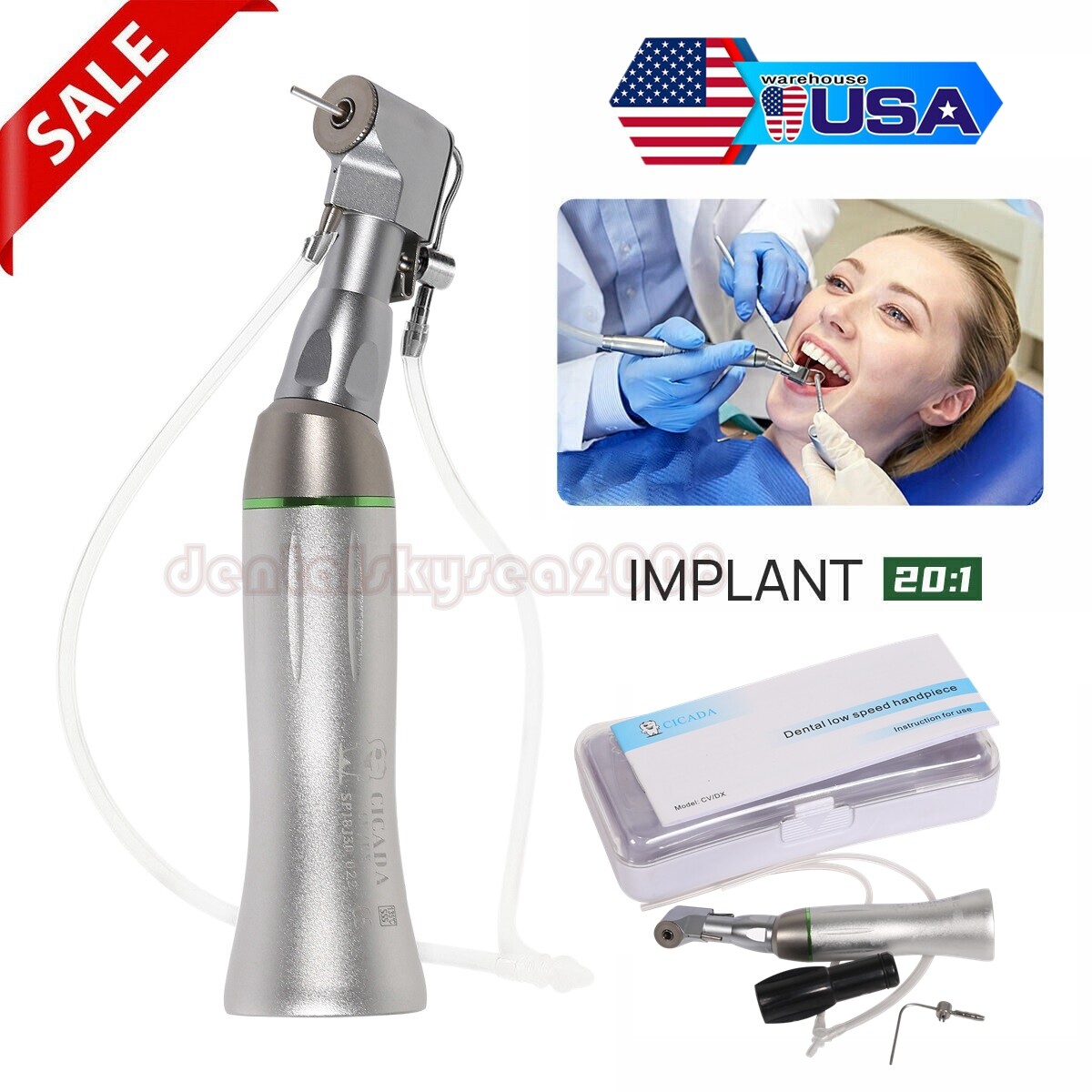 Dental 20:1 Reduction Contra Angle Handpiece - Low Speed Latch Type For Implants