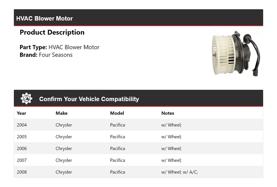 Motor soplador de climatización para Chrysler Pacifica 2004-2008 4 estaciones 2005 2006 2007 Foto 2 de 4