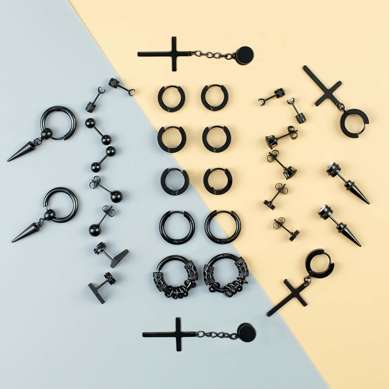 16 Aretes De Hombre Para Ninas Ninos Mujer Modernos Arete Cruz Cristian Negro US