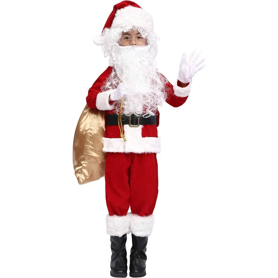 11 Pcs Kids Santa Costume Deluxe Kids Santa Suit Toddler Santa Claus Costume - Image 3 of 4