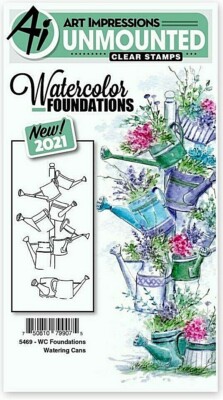 Art Impressions Watercolor Cling Clear Stamp Set Foundations Watering Cans