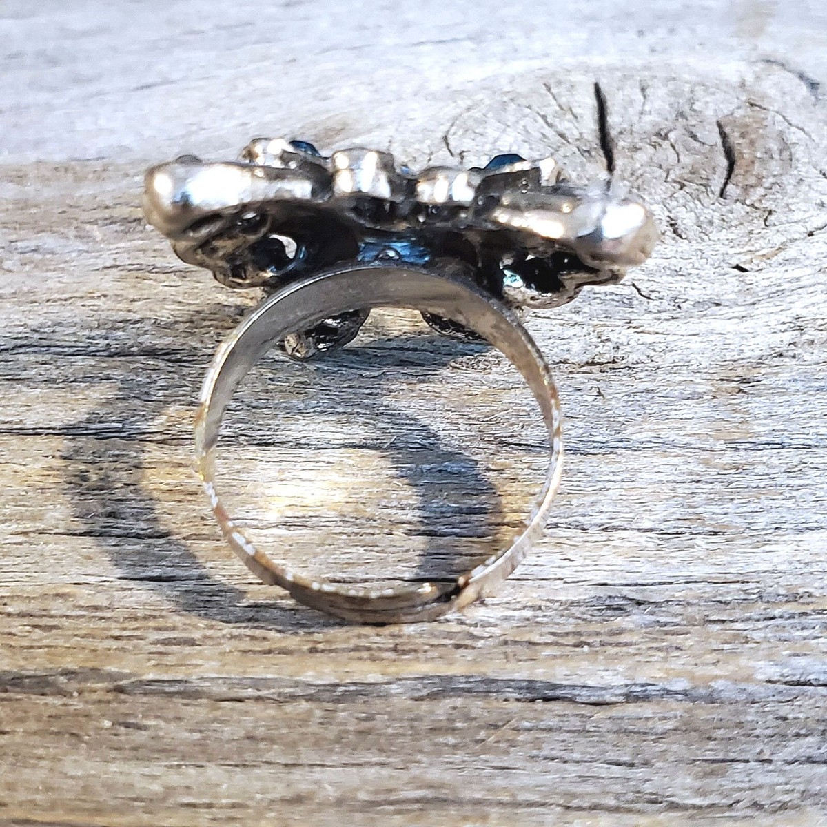 Vintage Sparkly Cocktail Ring Deep Teal Crystal Butterfly