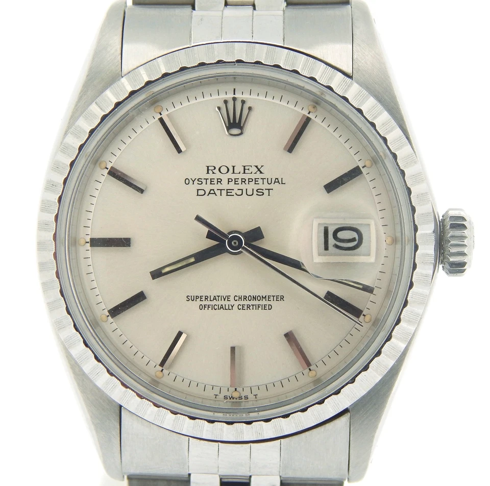 Rolex Datejust masculino 1603 relógio de aço inoxidável moldura girada no motor mostrador prateado