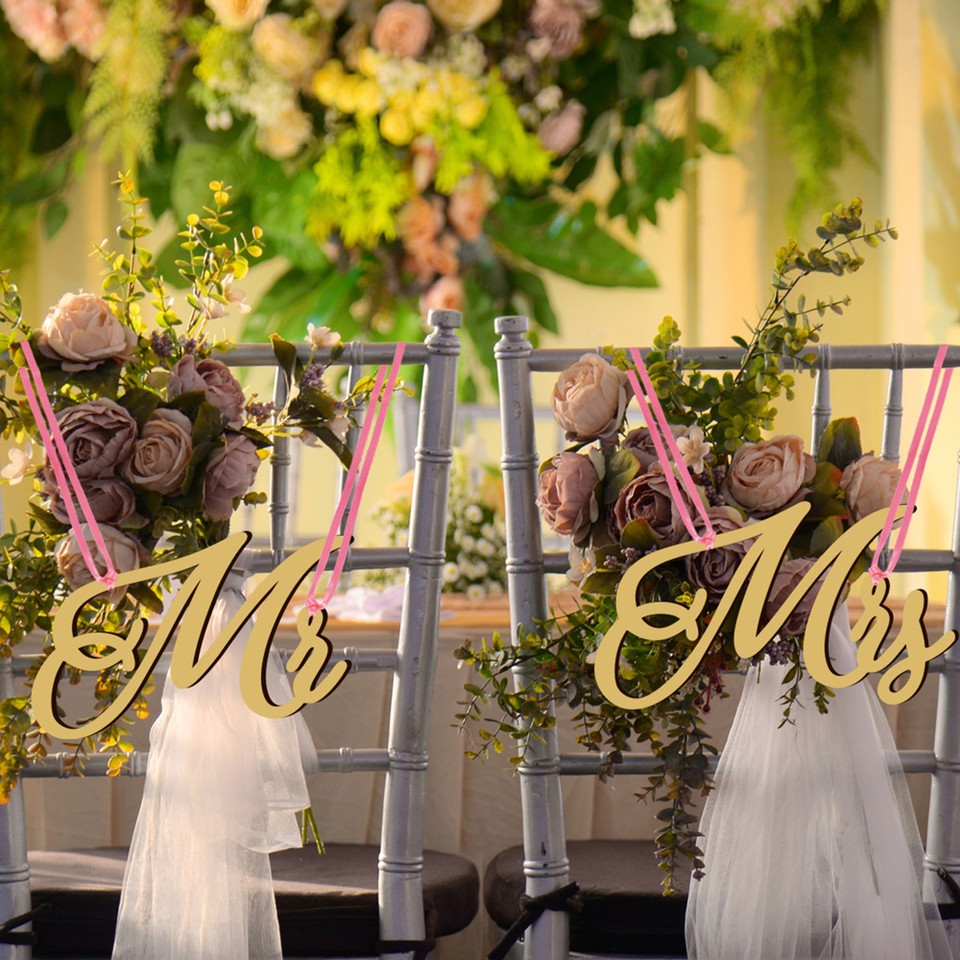 1 Set Wedding Chair Banners Wooden Enhance Ambience Married Couple