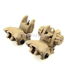 TAN Polymer Flip Up Folding Auto Deploy Front  Rear BUIS Back Up Sight Set