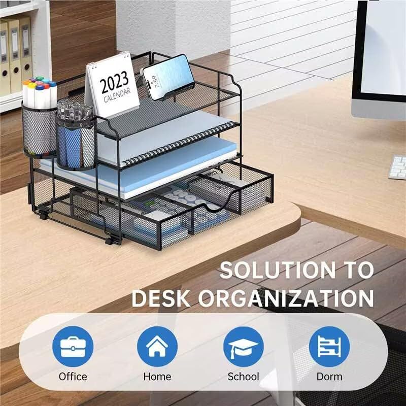 Mesh Desk Organizer, 4 Tier Paper Letter Tray Organizer, Desktop