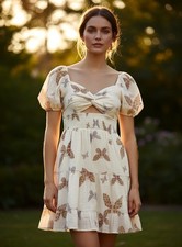 American Eagle Outfitters Butterfly Mini Dress XS Ivory Ruffle Cut Out