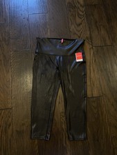 Women  s SPANX Black Faux Leather Cropped Leggings Size XL NWT