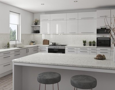 White Sparkle Laminat Arbeitsplatte, Spritzschutz & Aufsteller erhältlich in 3m / 4m 