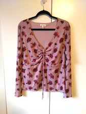Womens Floral Mesh Babydoll Top Size M/L Ruched Y2K Fairy Coquette Feminine